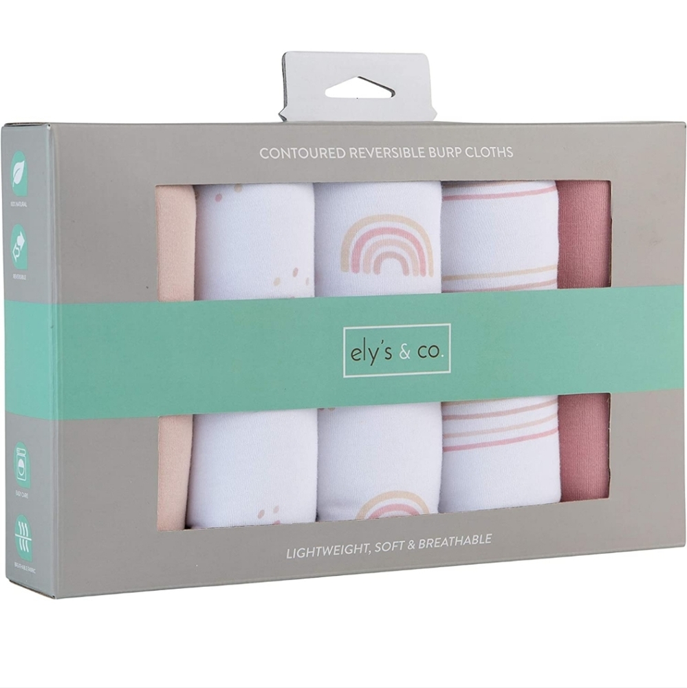Ely's & Co Baby Burp Cloths, pink & white